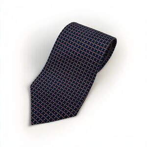 Lauren Ralph Lauren Navy Blue‎ Red Geometric Square 100% Silk Mens Neck Tie 57"